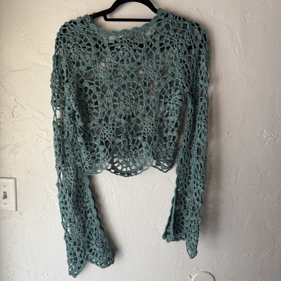 Rock & Roll Sweater Womens Medium Crochet Knit Boho Long Sleeve Festival Pullove - Picture 7 of 7